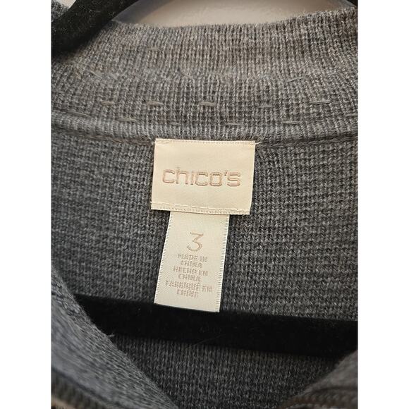 Chico's Gray Full Zip Rhinestone Beaded Placket Cardigan Sweater Womans Size XL - Picture 6 of 7